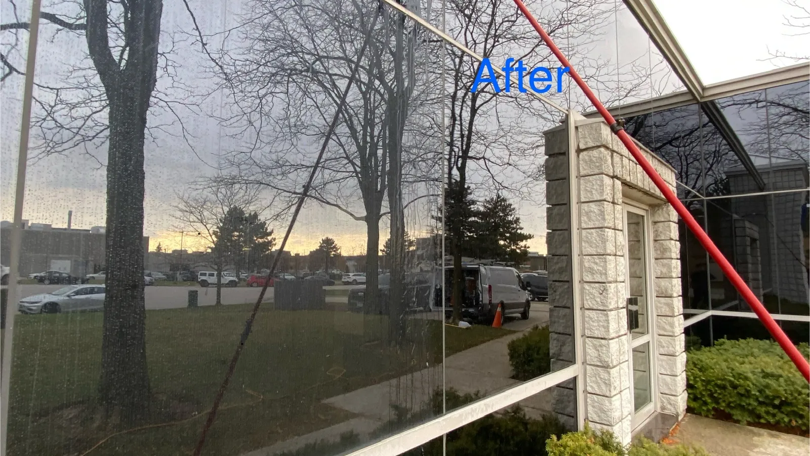 A picture of before and after window cleaning