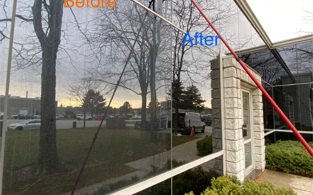 A picture of before and after window cleaning