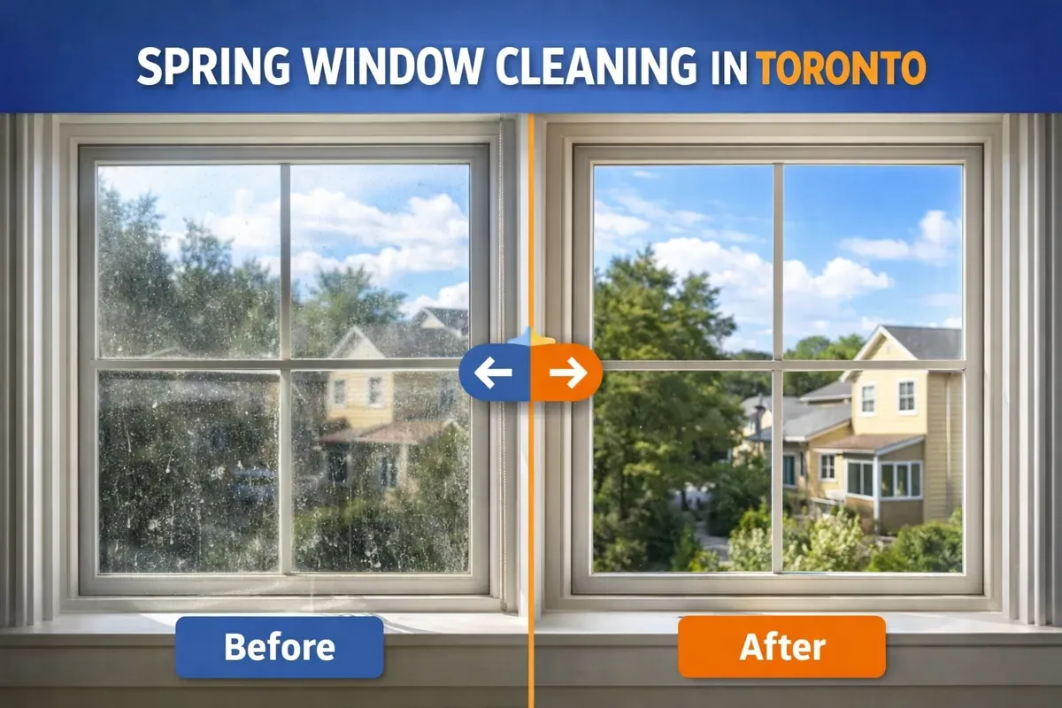 Before and after window cleaning Toronto residential spring cleaning results