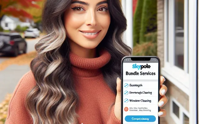 Woman showing home service options on phone app from Skypole