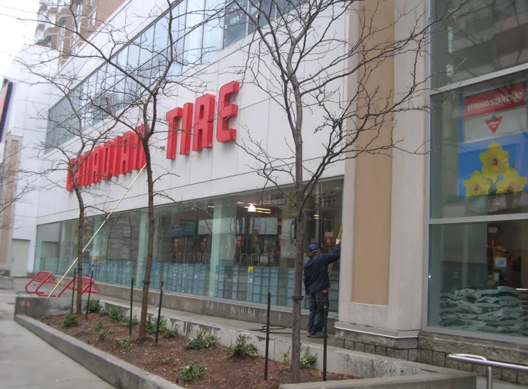 Canadian Tire store exterior on cloudy day.