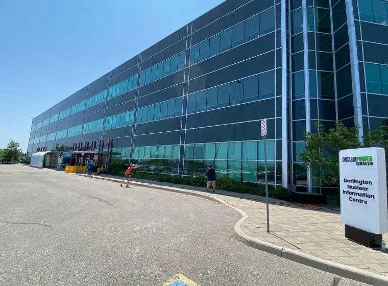 Darlington Nuclear Information Centre exterior on sunny day.