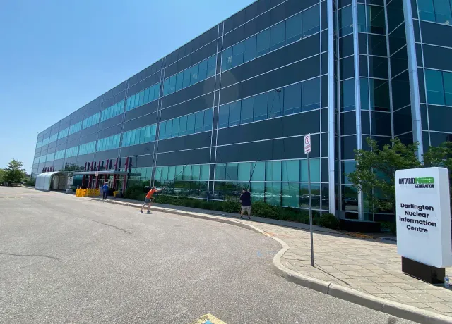 Darlington Nuclear Information Centre exterior on sunny day.
