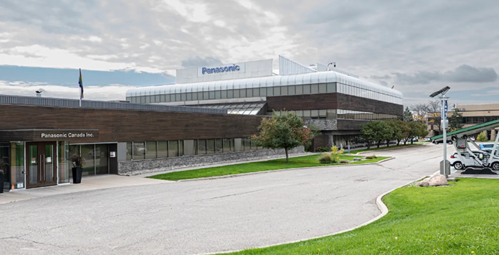 Panasonic Canada Inc. buildings with solar car charging station