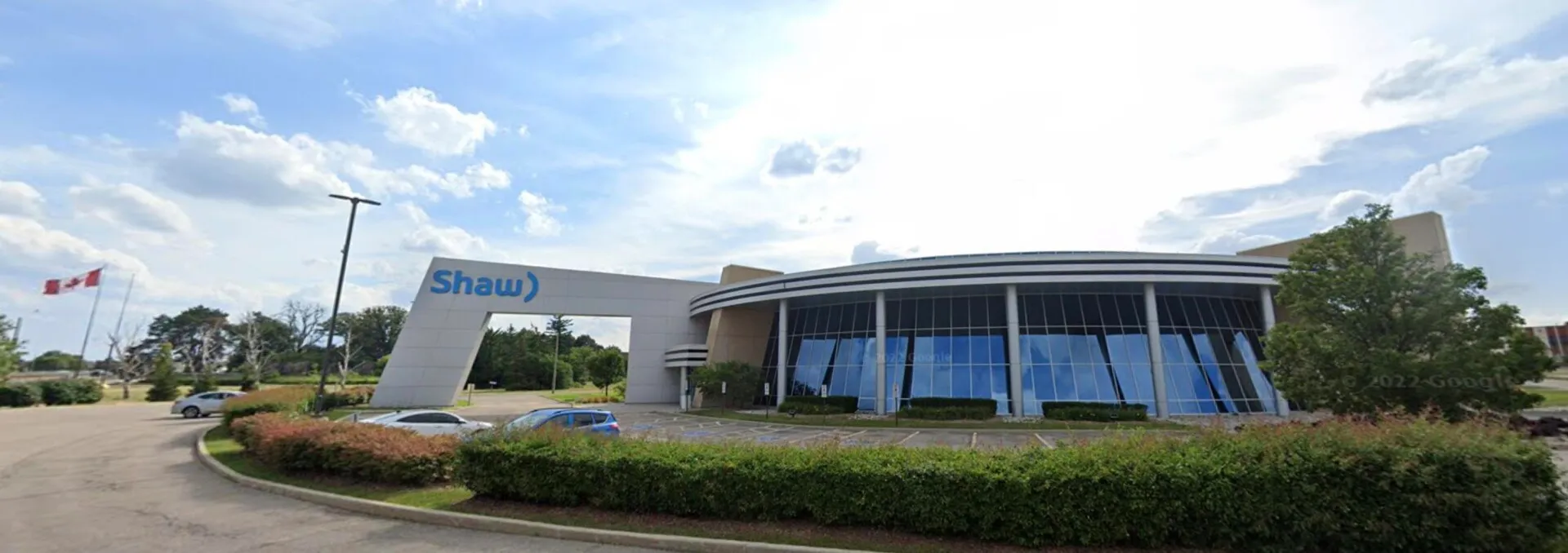 Shaw Communications headquarters with Canadian flags