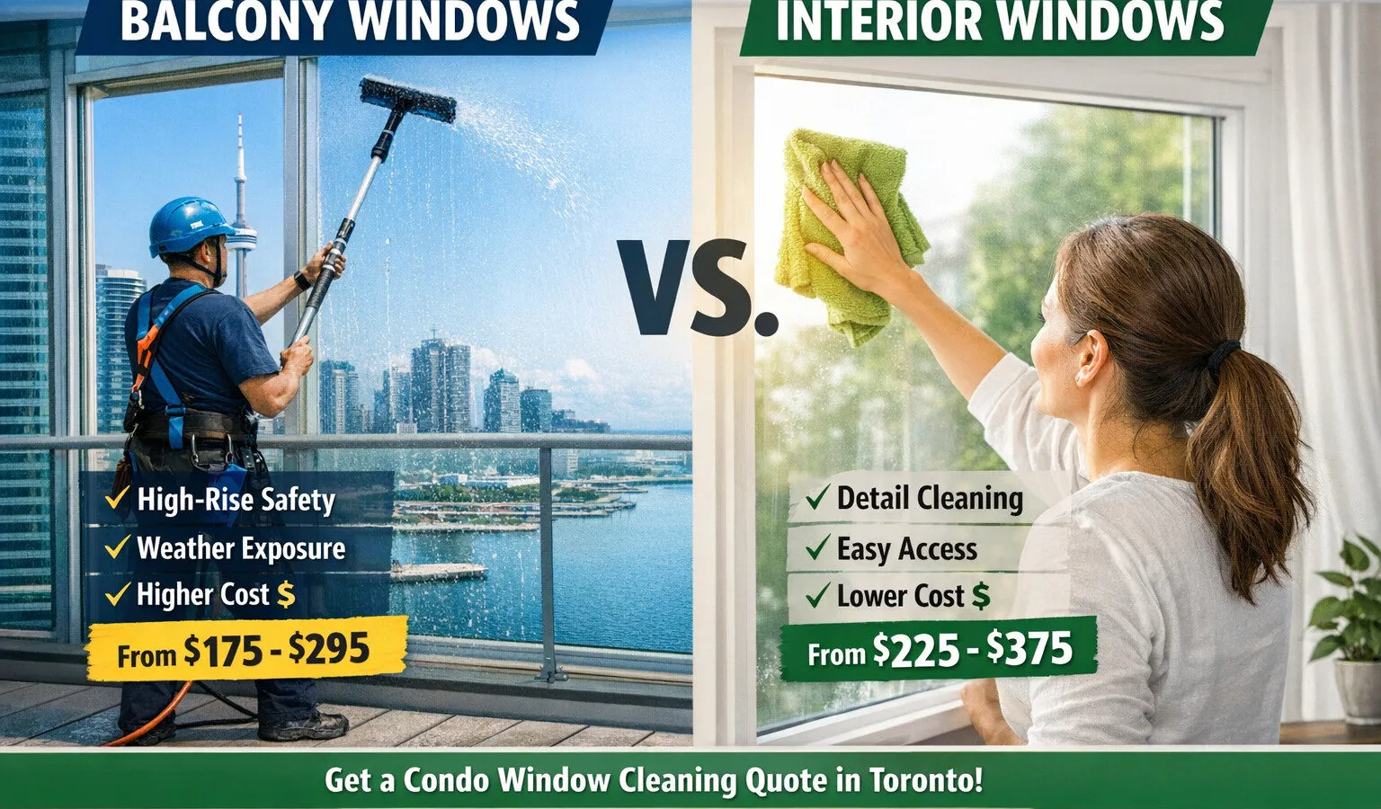 Window cleaning picture and cost for Condo in Toronto, including balcony and interior