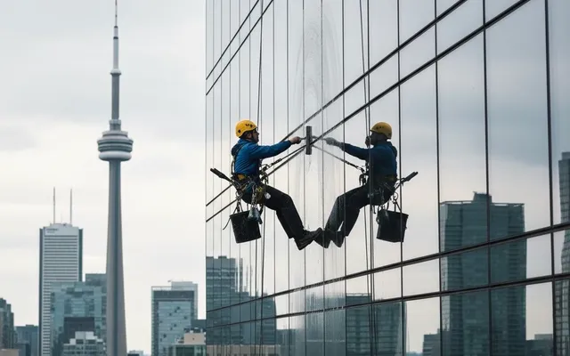 Skypole high-rise window cleaner working on a Toronto condo tower