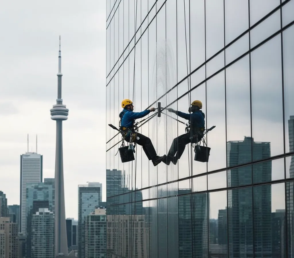 Skypole high-rise window cleaner working on a Toronto condo tower