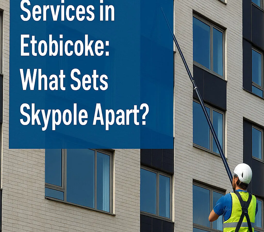 Window cleaner working at high-rise building in Etobicoke