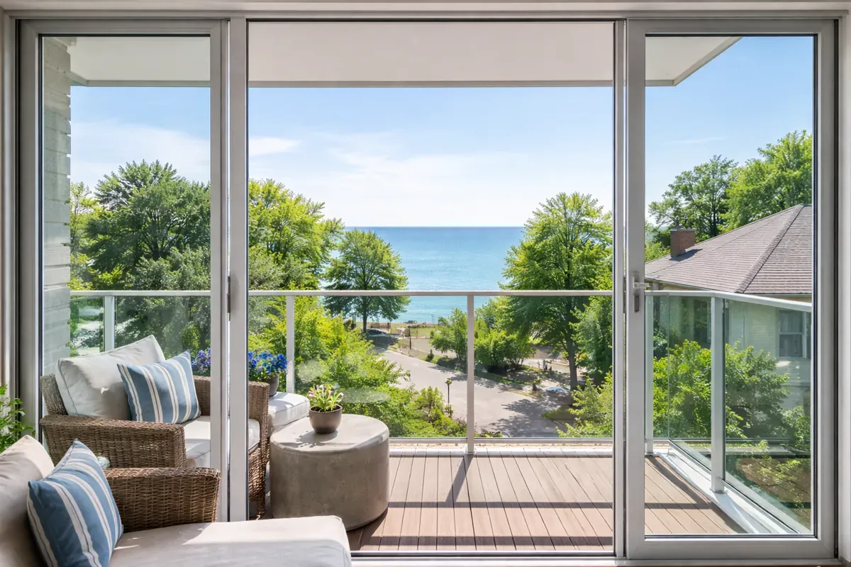 residential window cleaning new toronto balcony view lake ontario clear glass