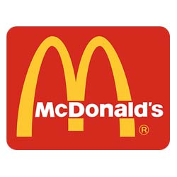 McDonald's logo with yellow arches on red background.