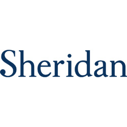 Sheridan brand name in blue serif font.