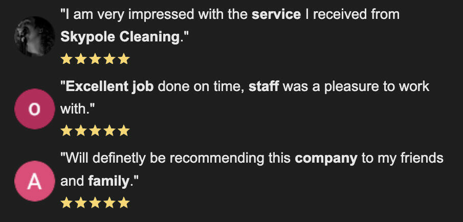 Three positive customer reviews with five-star ratings.