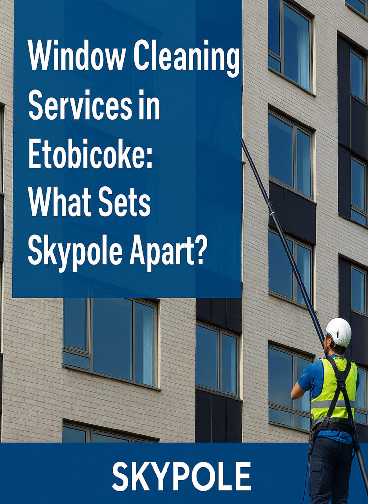 Window cleaner working at high-rise building in Etobicoke