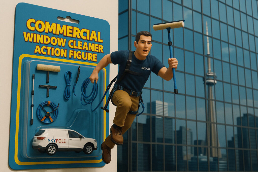 Toy action figure of a commercial window cleaner in Toronto. Skypole
