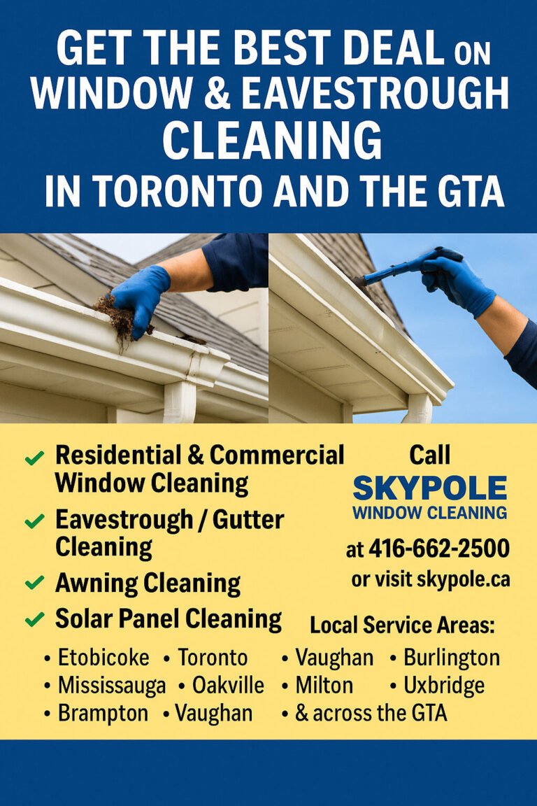 Toronto cleaning service advertisement for windows and eavestroughs cleaning best deal