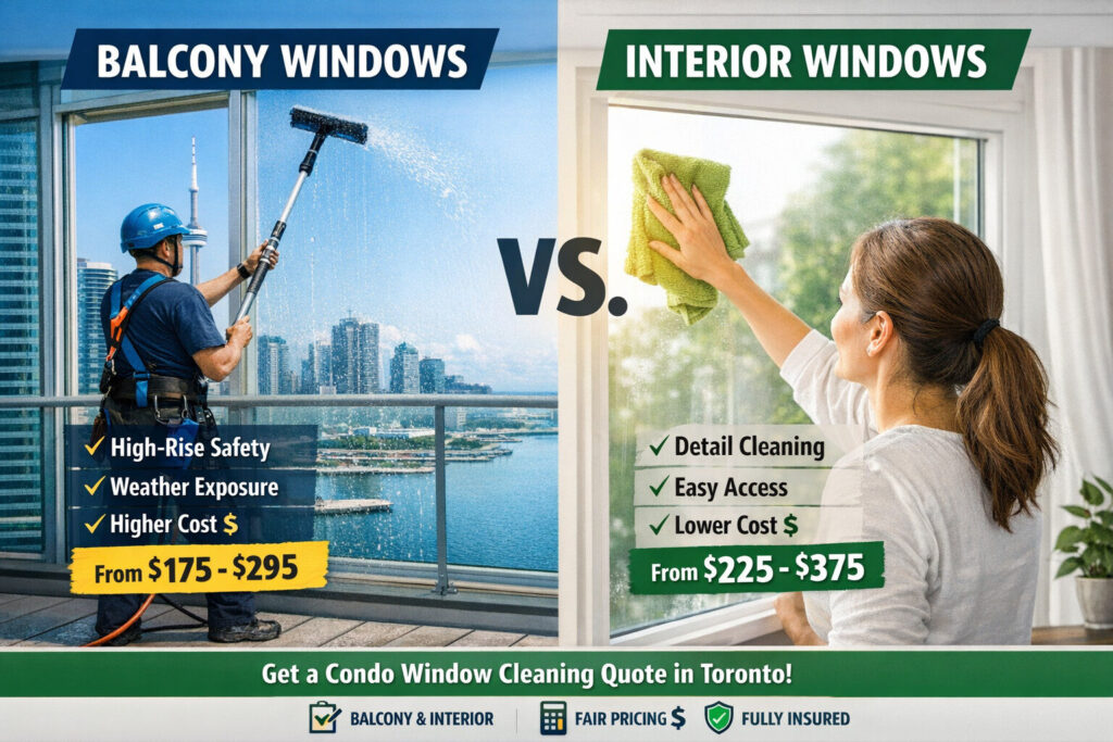 Window cleaning picture and cost for Condo in Toronto, including balcony and interior