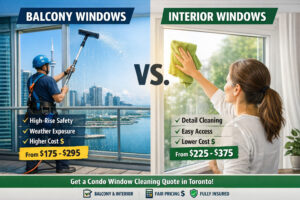 Window cleaning picture and cost for Condo in Toronto, including balcony and interior